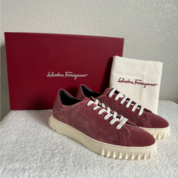 Salvatore Ferragamo Shoes - $685 NEW Salvatore Ferragamo Womens Cube Sneakers Pink Red Velvet Luxe size 6